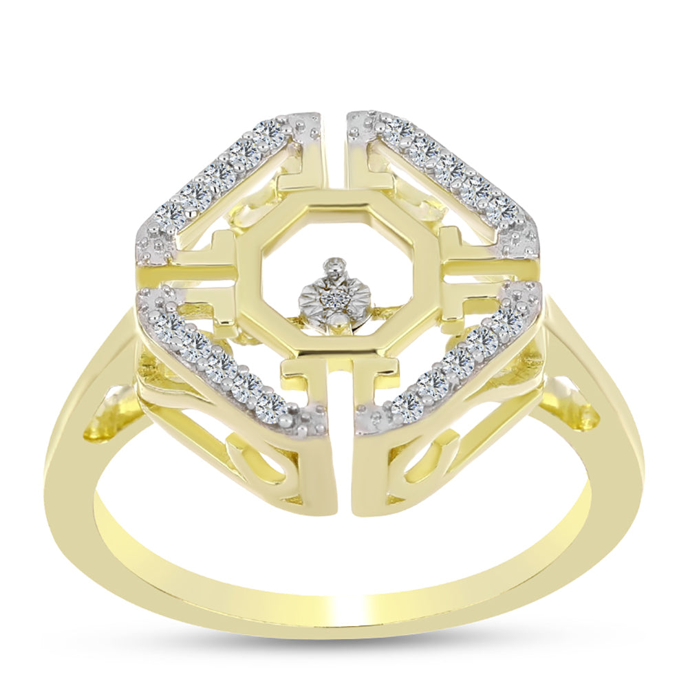 Arannyal Bevont Ezüst Gyűrű Fehér Gyémánttal és Fehér Topázzal