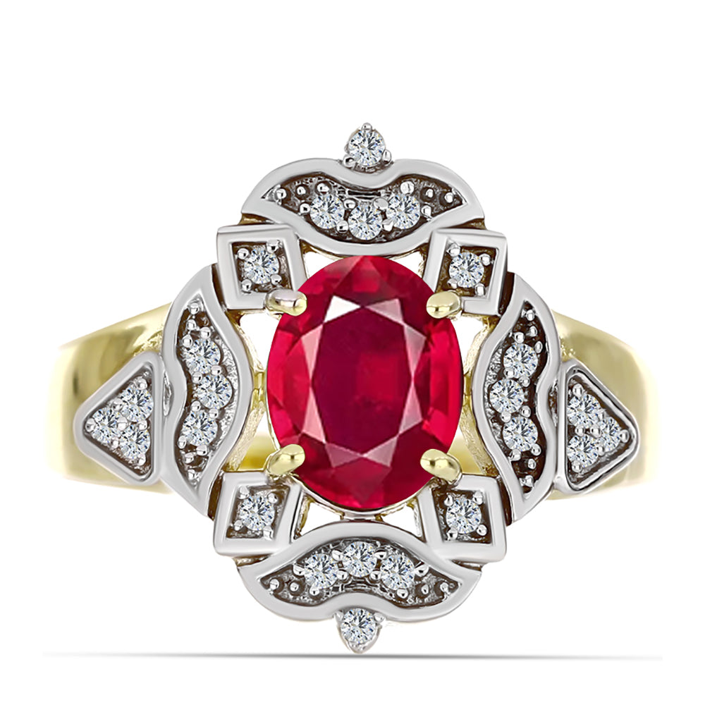 Arannyal Bevont Ezüst Gyűrű Madagaszkári Rubinnal és Fehér Topázzal 1 