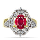 Arannyal Bevont Ezüst Gyűrű Madagaszkári Rubinnal és Fehér Topázzal