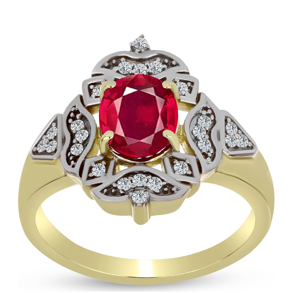 Arannyal Bevont Ezüst Gyűrű Madagaszkári Rubinnal és Fehér Topázzal