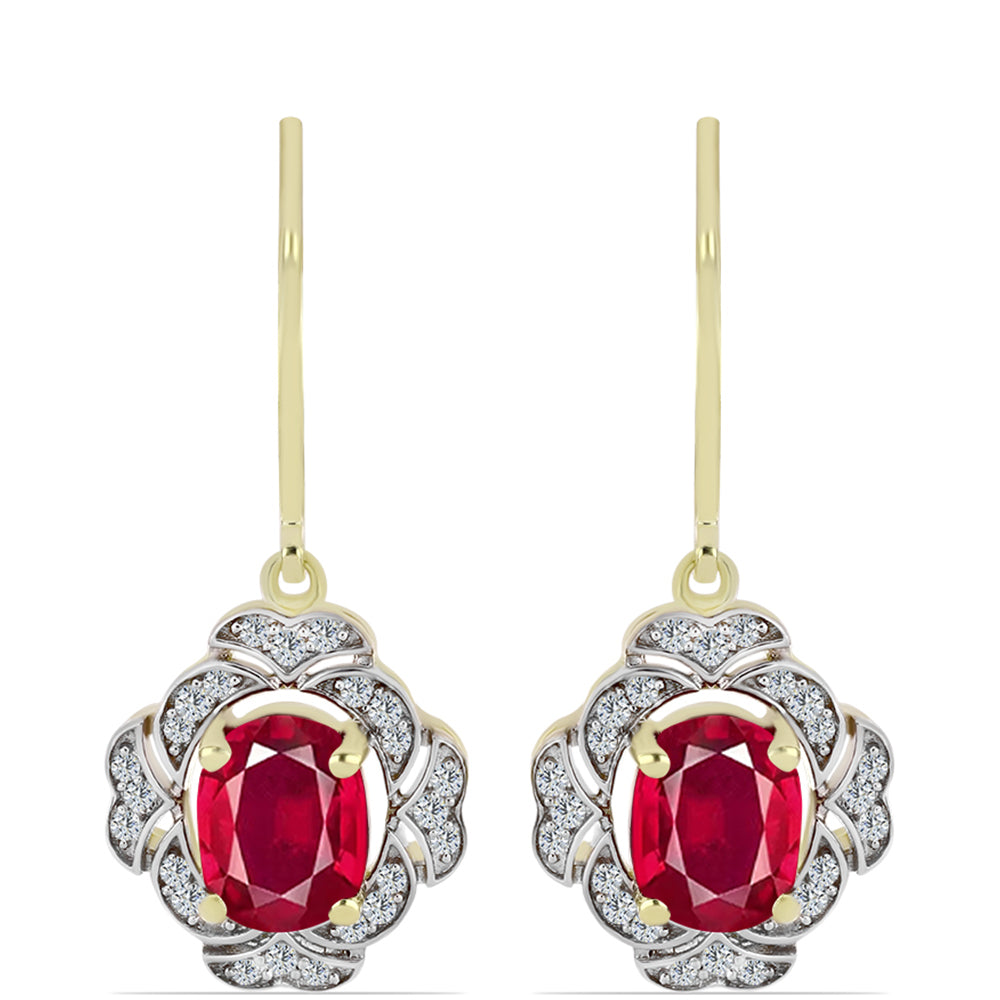 Arannyal Bevont Ezüst Fülbevaló Madagaszkári Rubinnal és Fehér Topázzal