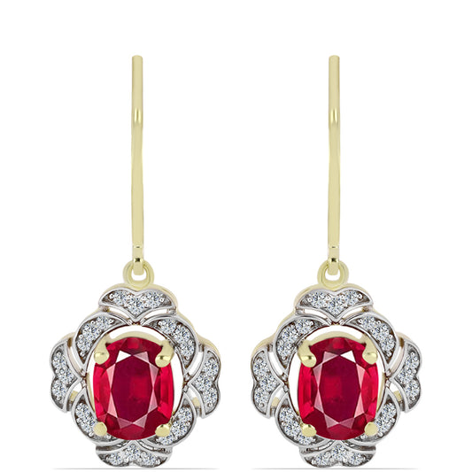 Arannyal Bevont Ezüst Fülbevaló Madagaszkári Rubinnal és Fehér Topázzal