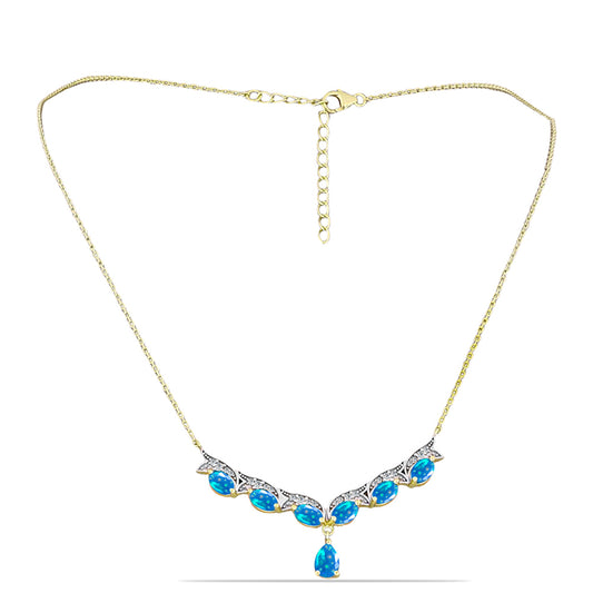 Arannyal Bevont Ezüst Nyaklánc Etiópiai Paradicsomi Opállal és Fehér Topázzal