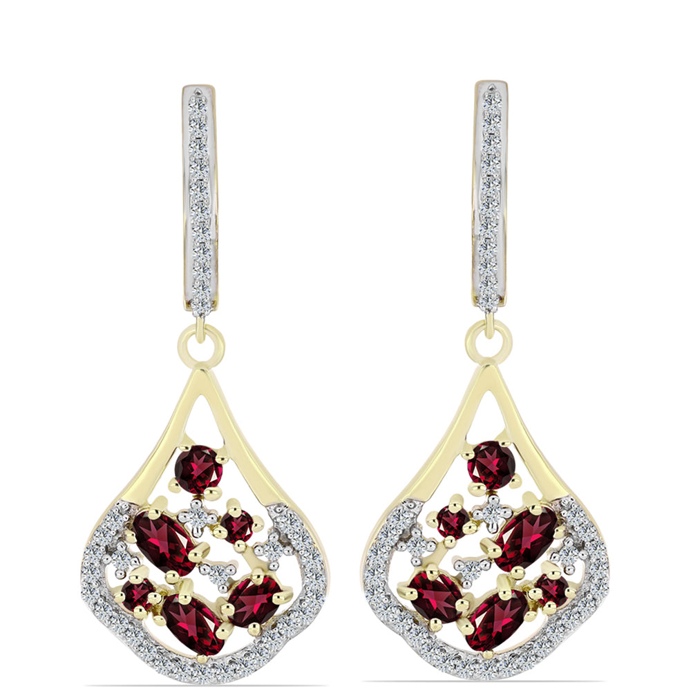 Arannyal Bevont Ezüst Fülbevaló Rhodolit Gránáttal és Fehér Topázzal 1 