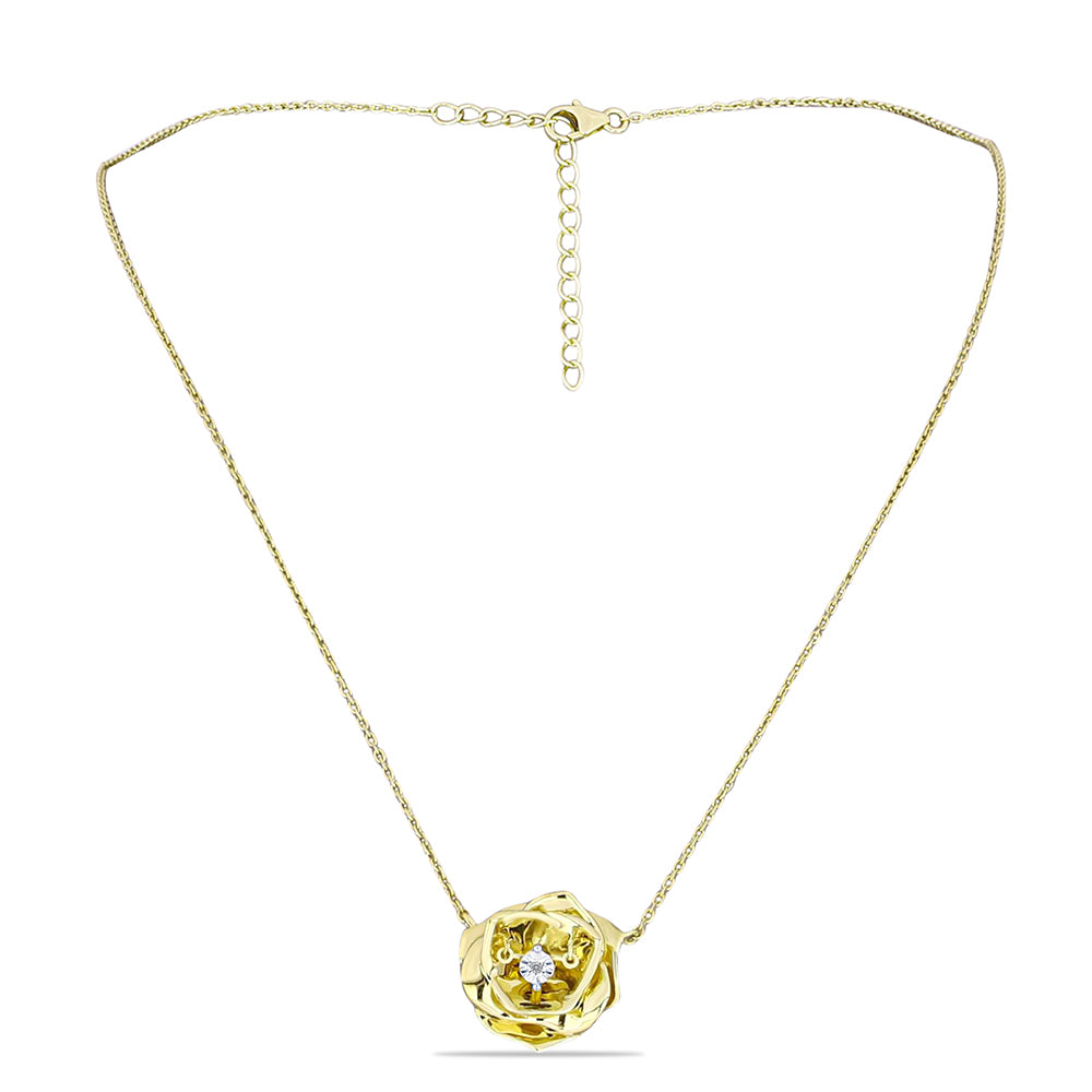 Arannyal Bevont Ezüst Nyaklánc Fehér Gyémánttal