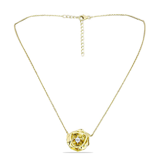 Arannyal Bevont Ezüst Nyaklánc Fehér Gyémánttal