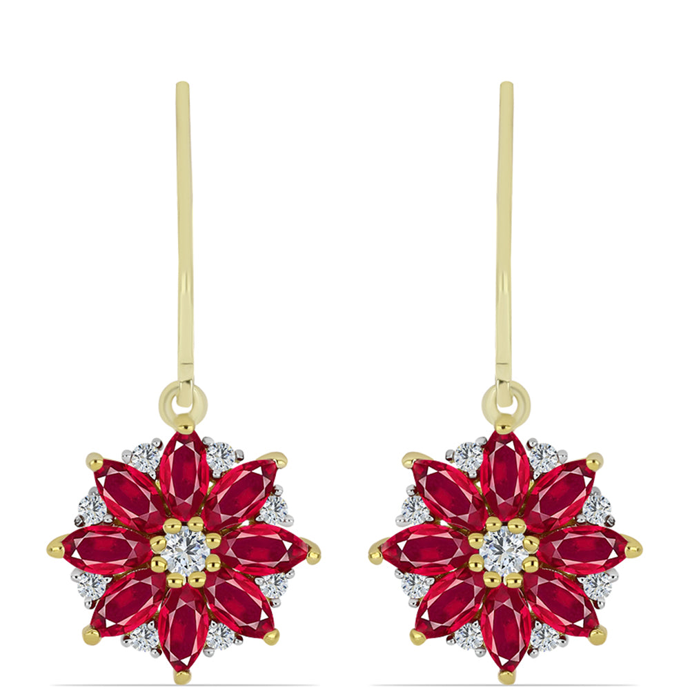 Arannyal Bevont Ezüst Fülbevaló Madagaszkári Rubinnal és Fehér Topázzal