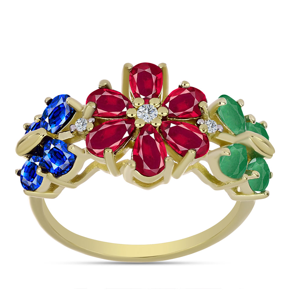 Arannyal Bevont Ezüst Gyűrű Madagaszkári Rubinnal és Ausztrál Kék Zafírral 1 