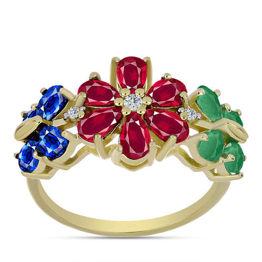 Arannyal Bevont Ezüst Gyűrű Madagaszkári Rubinnal és Ausztrál Kék Zafírral