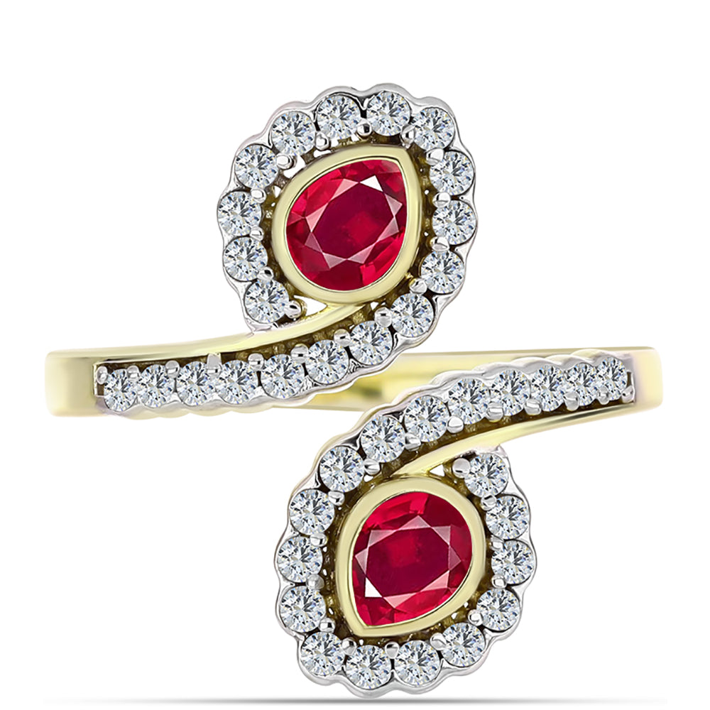 Arannyal Bevont Ezüst Gyűrű Madagaszkári Rubinnal és Fehér Topázzal