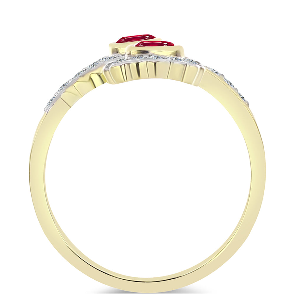 Arannyal Bevont Ezüst Gyűrű Madagaszkári Rubinnal és Fehér Topázzal 2 