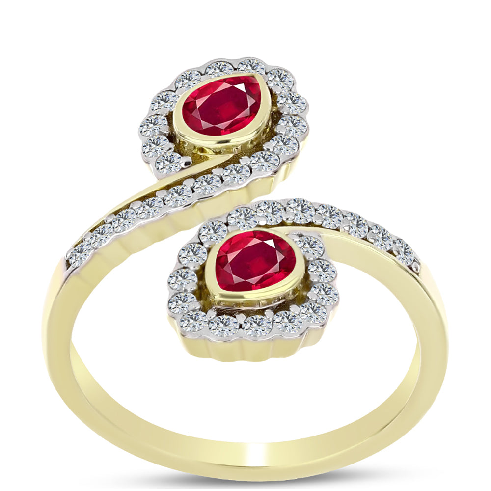 Arannyal Bevont Ezüst Gyűrű Madagaszkári Rubinnal és Fehér Topázzal 3 