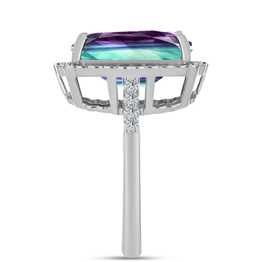 Ezüst Gyűrű Zebra Fluorittal és Fehér Topázzal