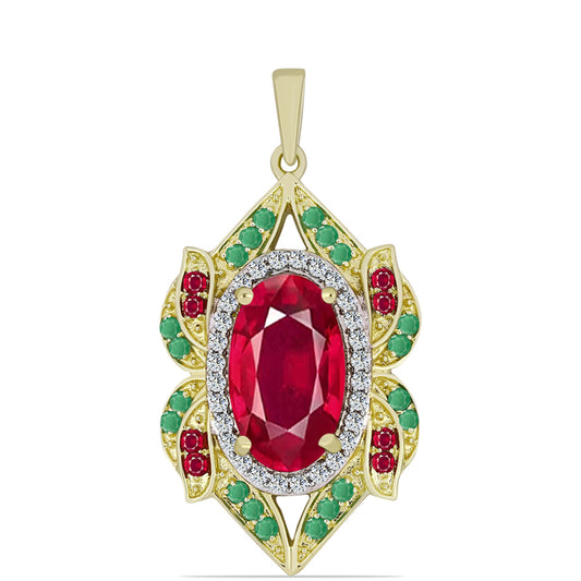 Arannyal Bevont Ezüst Medál Madagaszkári Rubinnal és Brazil Smaragddal