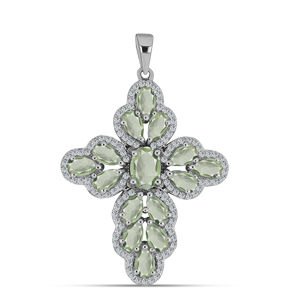 Kereszt Ezüst Medál Zöld Ametiszttel és Fehér Topázzal 1 
