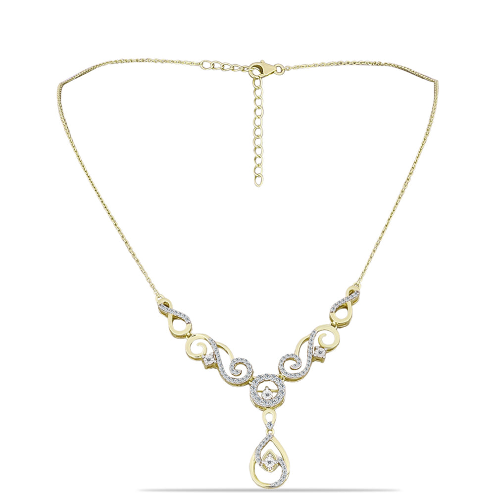 Arannyal Bevont Ezüst Nyaklánc Fehér Gyémánttal és Fehér Topázzal