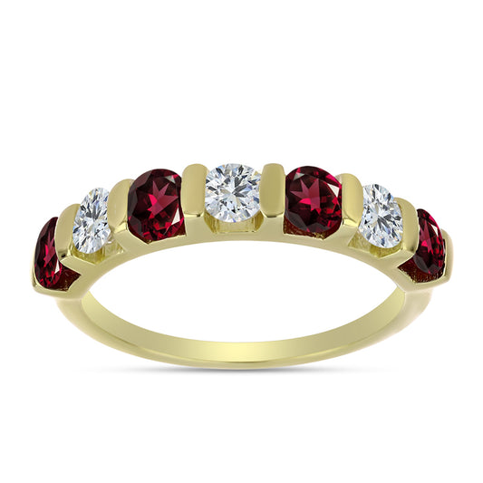 Arannyal Bevont Ezüst Gyűrű Rhodolit Gránáttal és Fehér Topázzal