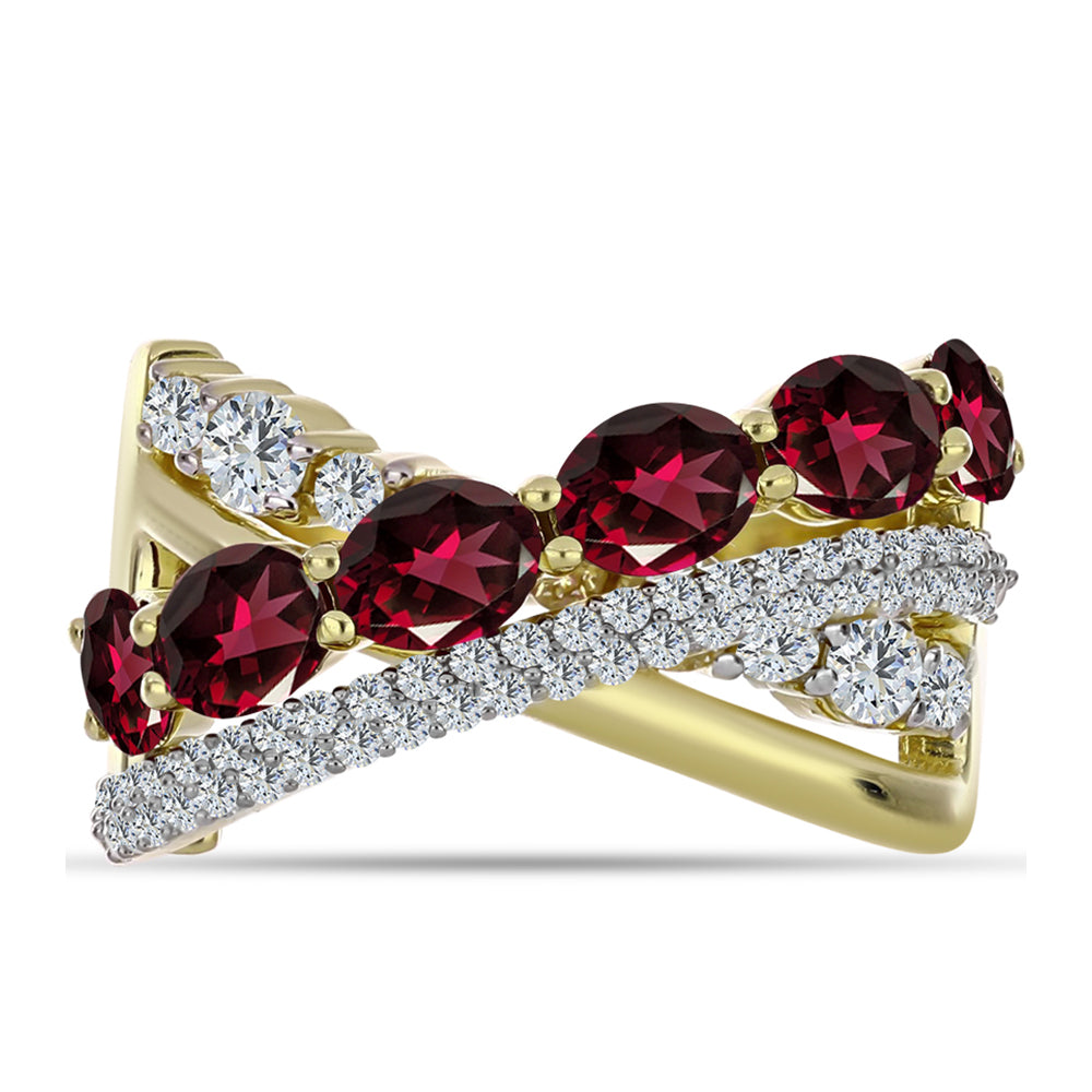Arannyal Bevont Ezüst Gyűrű Rhodolit Gránáttal és Fehér Topázzal