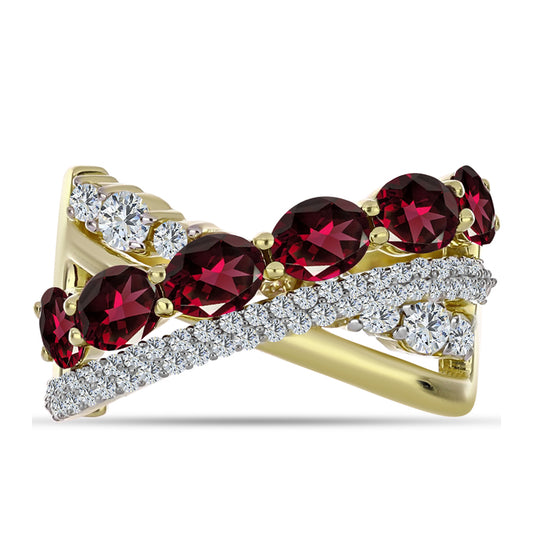 Arannyal Bevont Ezüst Gyűrű Rhodolit Gránáttal és Fehér Topázzal