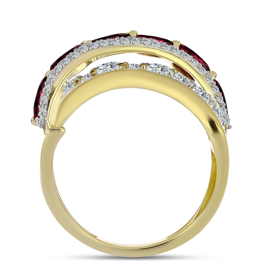 Arannyal Bevont Ezüst Gyűrű Rhodolit Gránáttal és Fehér Topázzal 2 