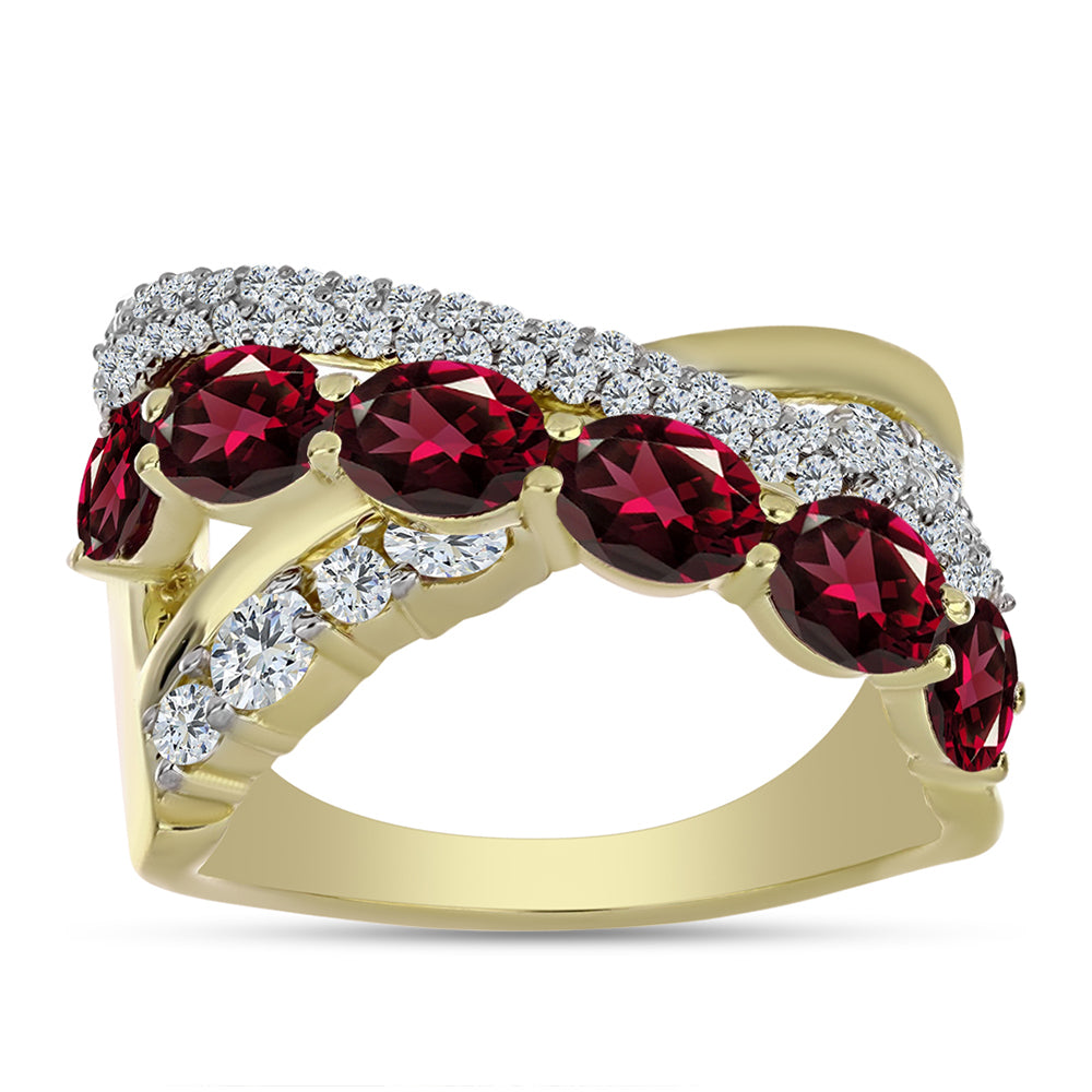 Arannyal Bevont Ezüst Gyűrű Rhodolit Gránáttal és Fehér Topázzal 3 