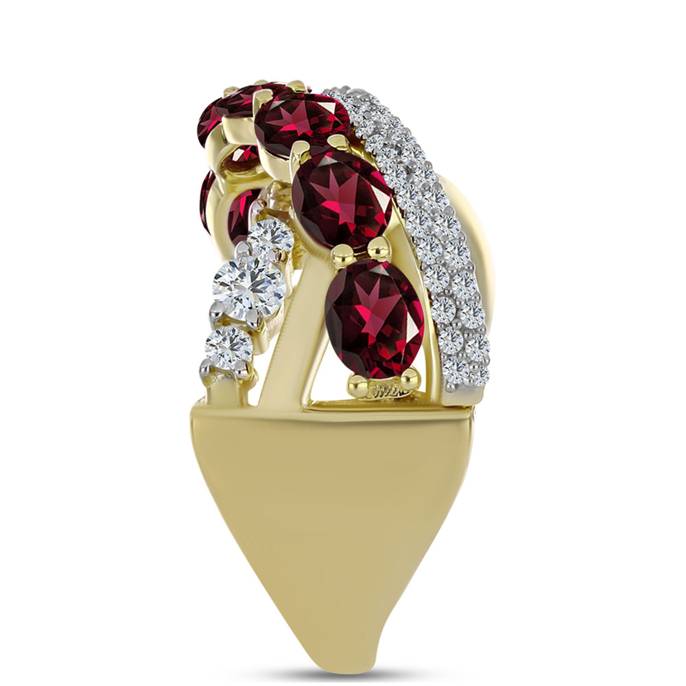 Arannyal Bevont Ezüst Gyűrű Rhodolit Gránáttal és Fehér Topázzal