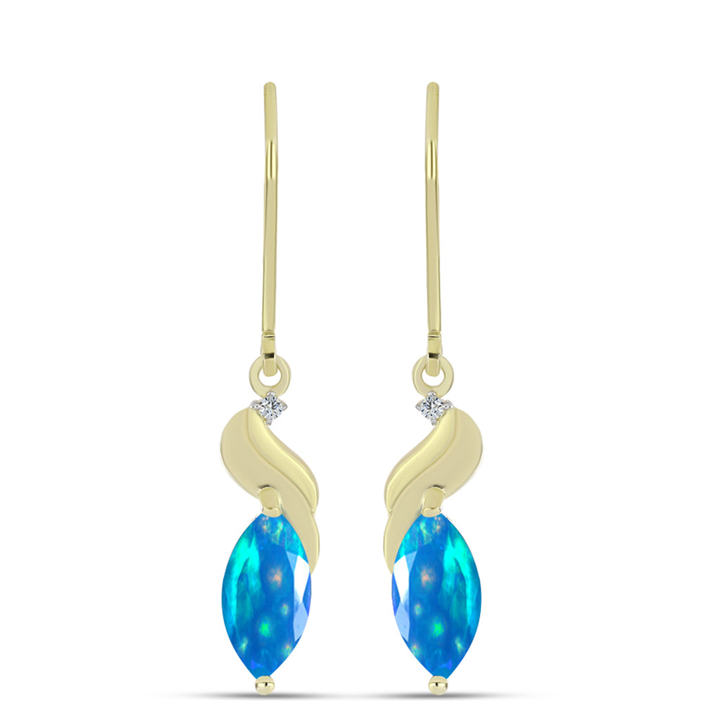 Arannyal Bevont Ezüst Fülbevaló Etiópiai Paradicsomi Opállal és Fehér Topázzal