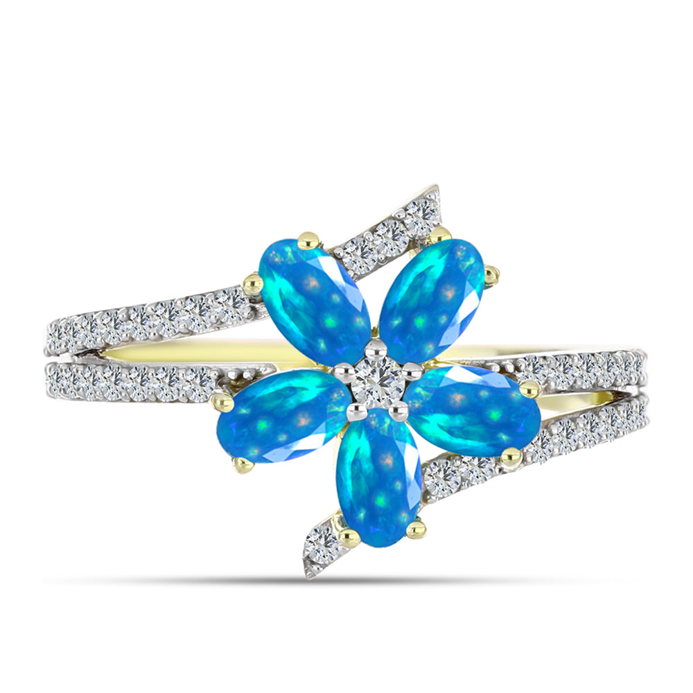 Arannyal Bevont Ezüst Gyűrű Etiópiai Paradicsomi Opállal és Fehér Topázzal