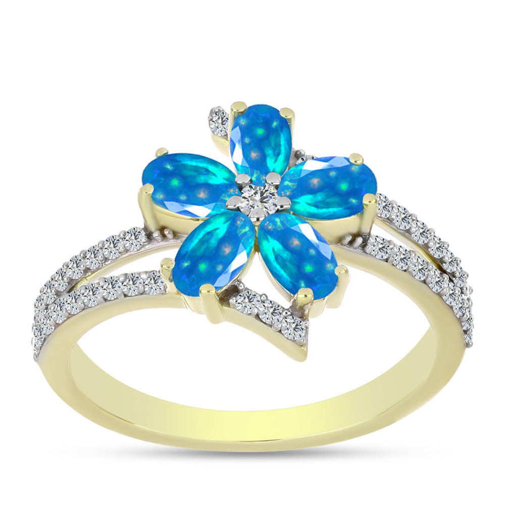 Arannyal Bevont Ezüst Gyűrű Etiópiai Paradicsomi Opállal és Fehér Topázzal