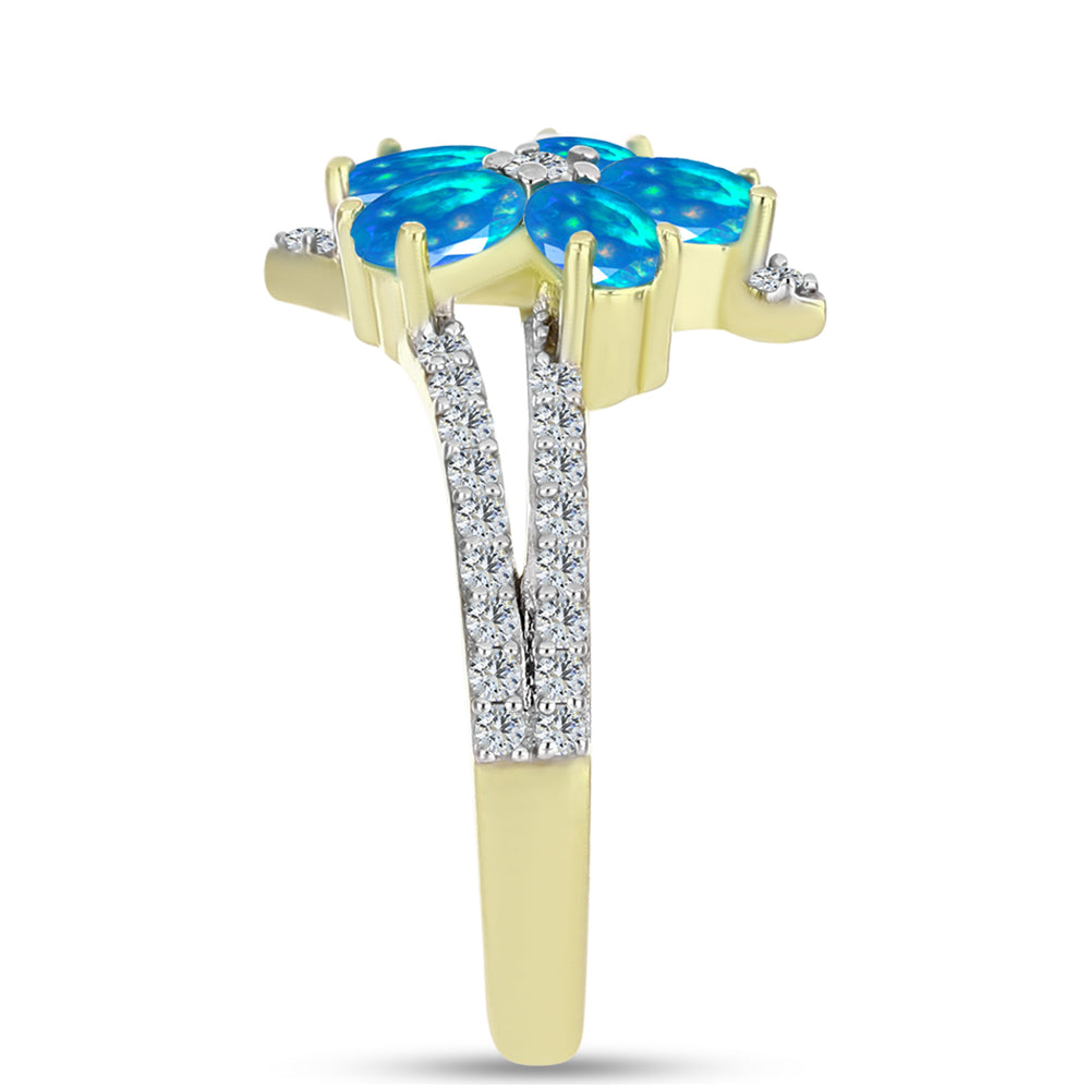 Arannyal Bevont Ezüst Gyűrű Etiópiai Paradicsomi Opállal és Fehér Topázzal