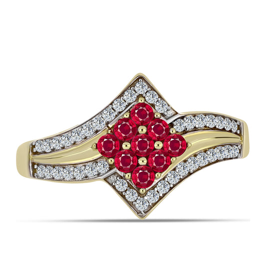 Arannyal Bevont Ezüst Gyűrű Madagaszkári Rubinnal és Fehér Topázzal
