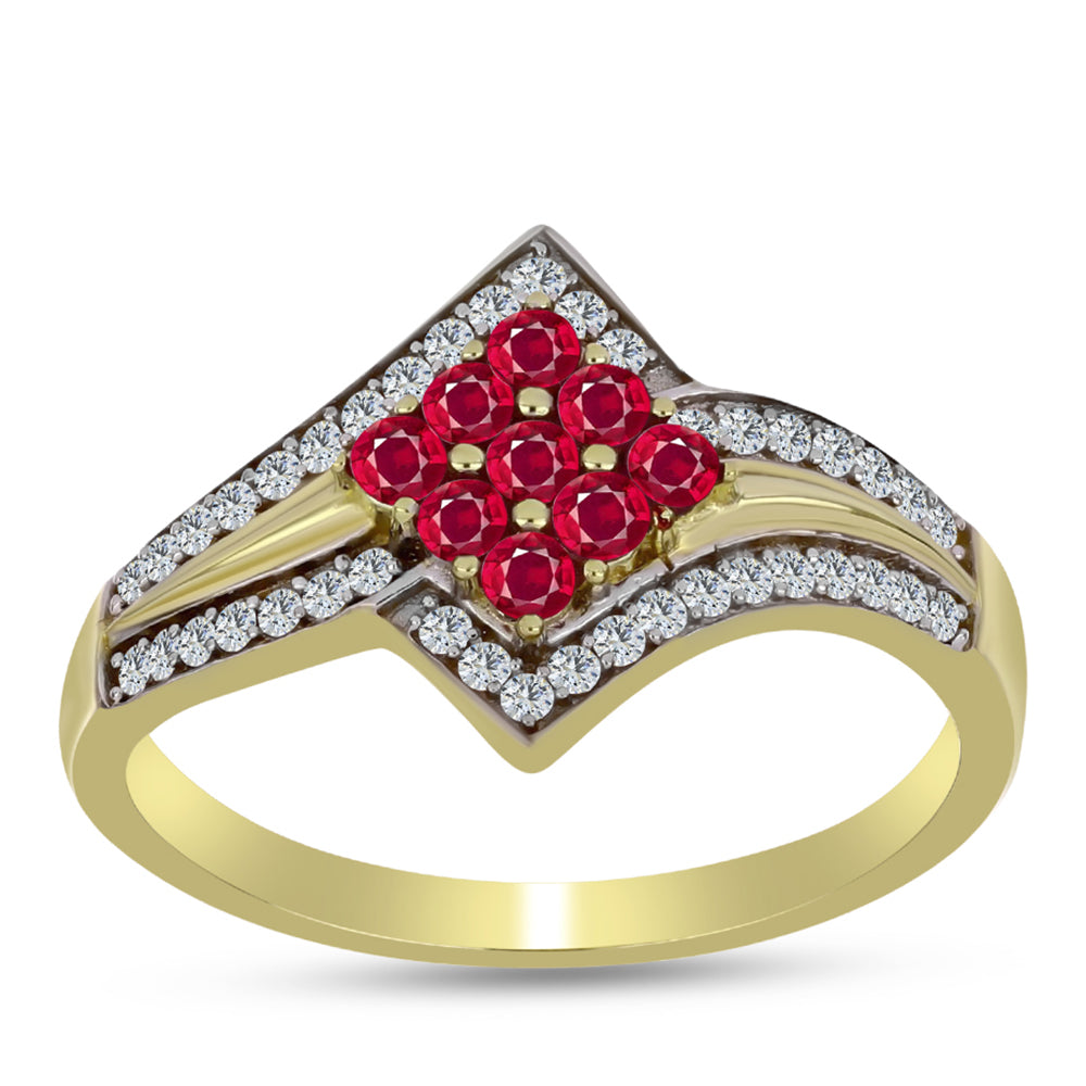 Arannyal Bevont Ezüst Gyűrű Madagaszkári Rubinnal és Fehér Topázzal