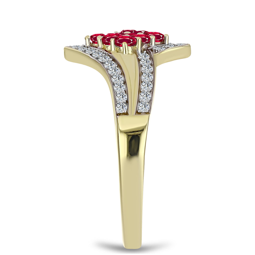 Arannyal Bevont Ezüst Gyűrű Madagaszkári Rubinnal és Fehér Topázzal