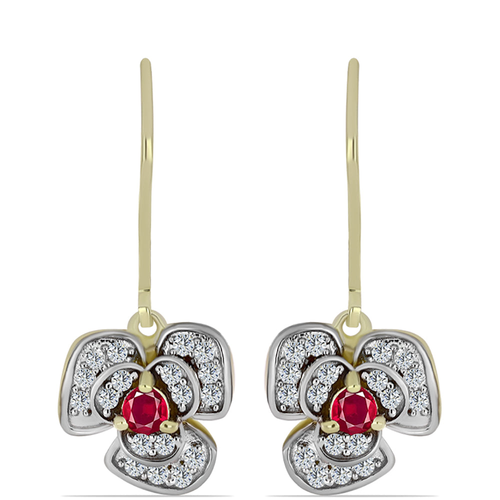 Arannyal Bevont Ezüst Fülbevaló Madagaszkári Rubinnal és Fehér Topázzal