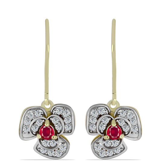 Arannyal Bevont Ezüst Fülbevaló Madagaszkári Rubinnal és Fehér Topázzal