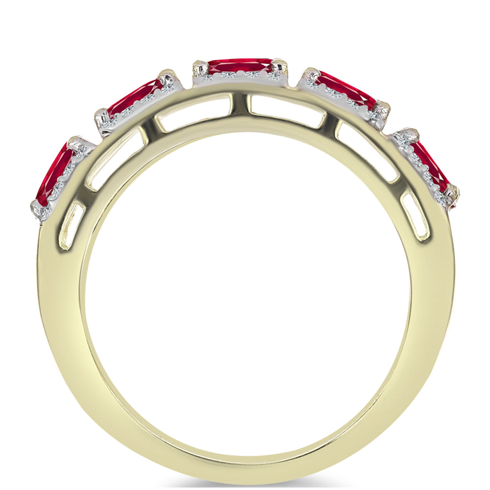 Arannyal Bevont Ezüst Gyűrű Madagaszkári Rubinnal és Fehér Topázzal 2 