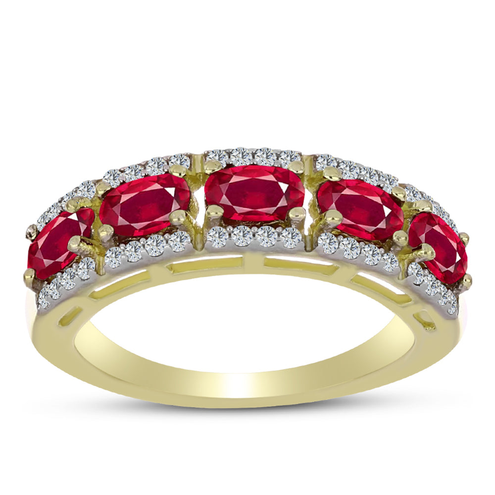 Arannyal Bevont Ezüst Gyűrű Madagaszkári Rubinnal és Fehér Topázzal