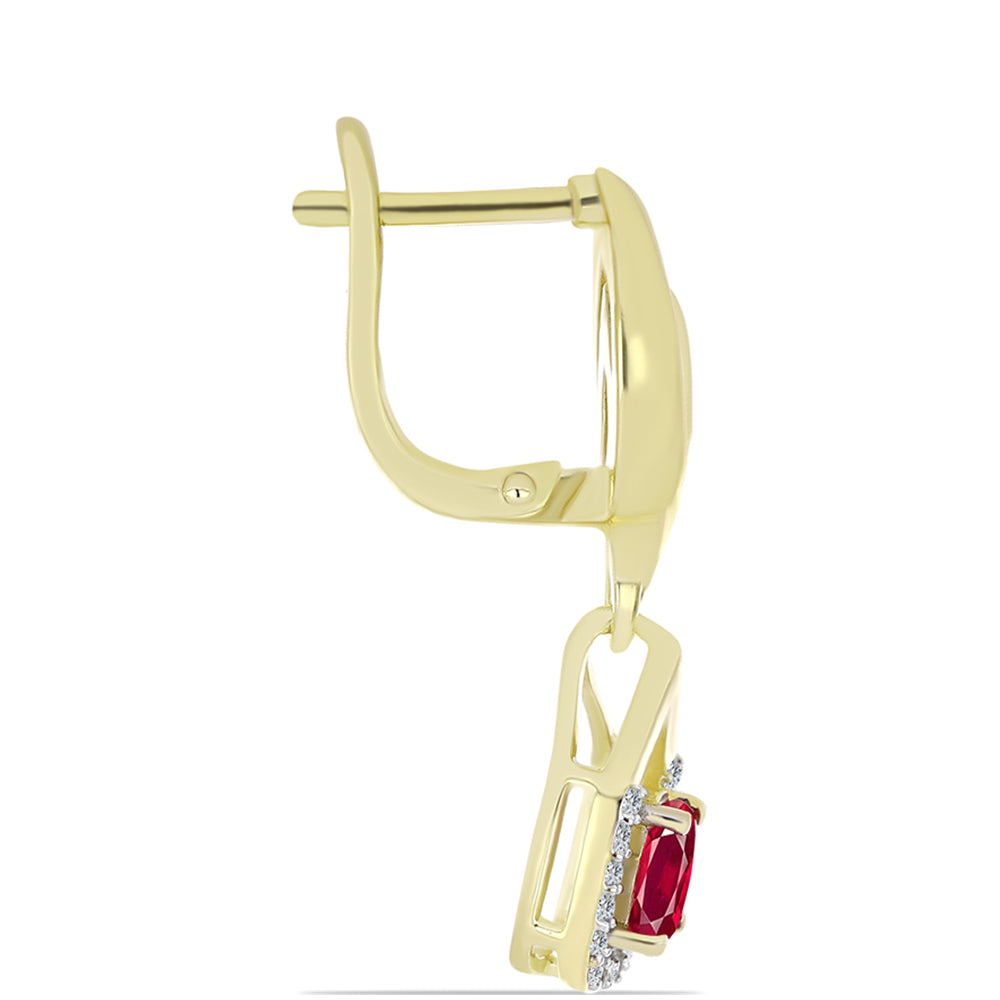 Arannyal Bevont Ezüst Fülbevaló Madagaszkári Rubinnal és Fehér Topázzal