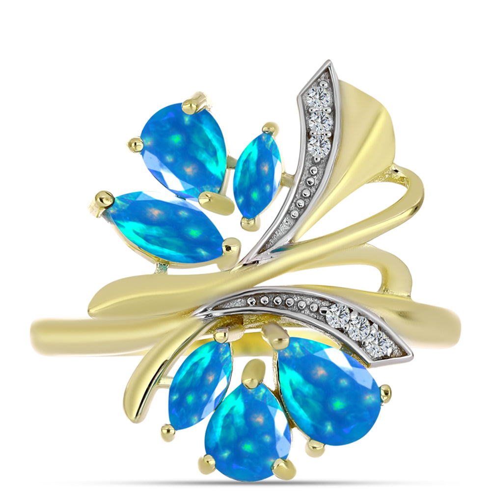 Arannyal Bevont Ezüst Gyűrű Etiópiai Paradicsomi Opállal és Fehér Topázzal 1 