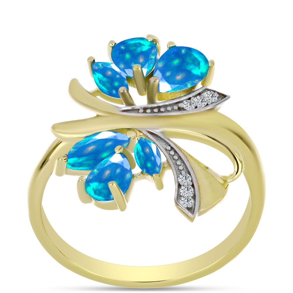 Arannyal Bevont Ezüst Gyűrű Etiópiai Paradicsomi Opállal és Fehér Topázzal 3 