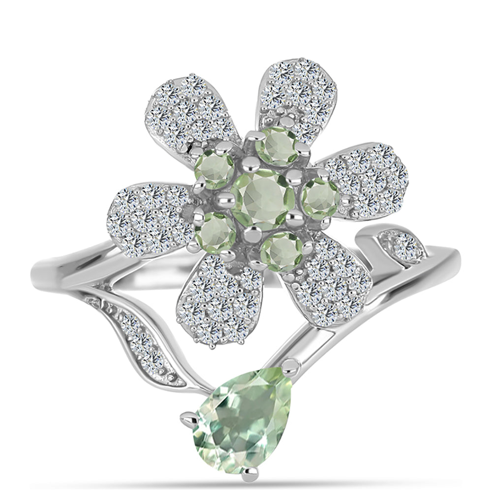 Ezüst Gyűrű Zöld Ametiszttel és Fehér Topázzal 1 