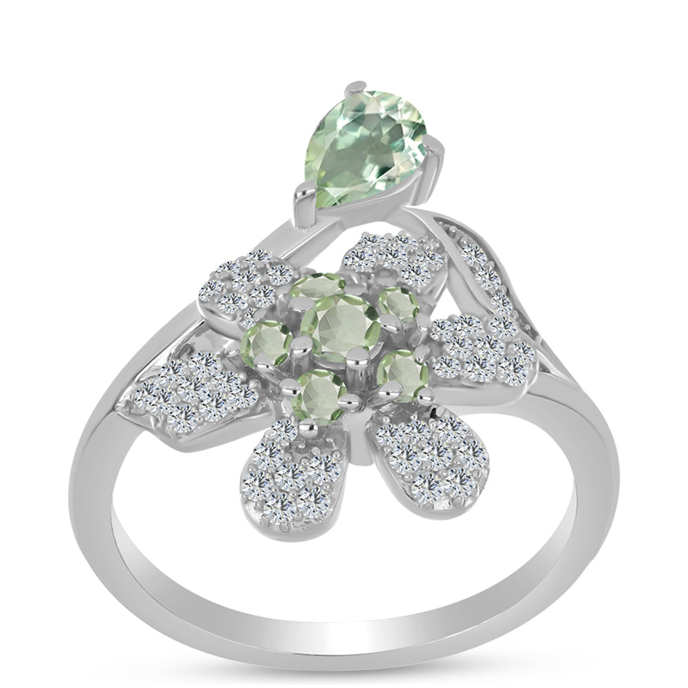 Ezüst Gyűrű Zöld Ametiszttel és Fehér Topázzal 3 