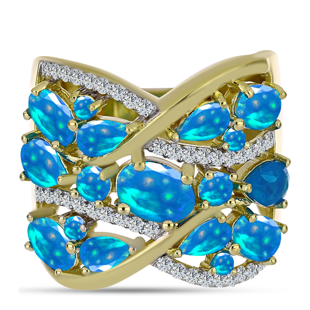 Arannyal Bevont Ezüst Gyűrű Etiópiai Paradicsomi Opállal és Fehér Topázzal 1 