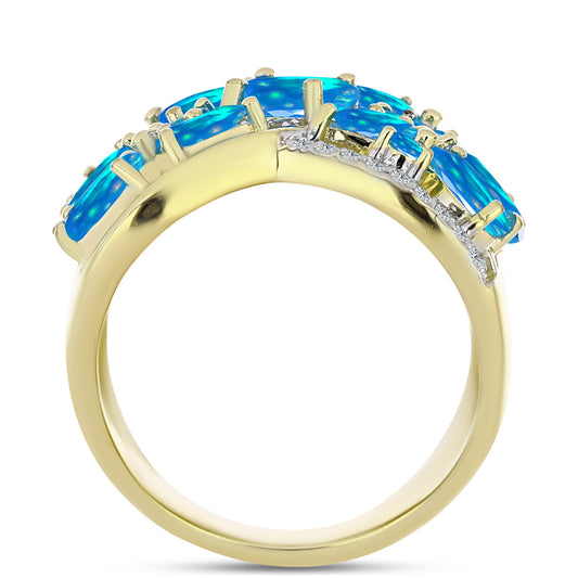 Arannyal Bevont Ezüst Gyűrű Etiópiai Paradicsomi Opállal és Fehér Topázzal