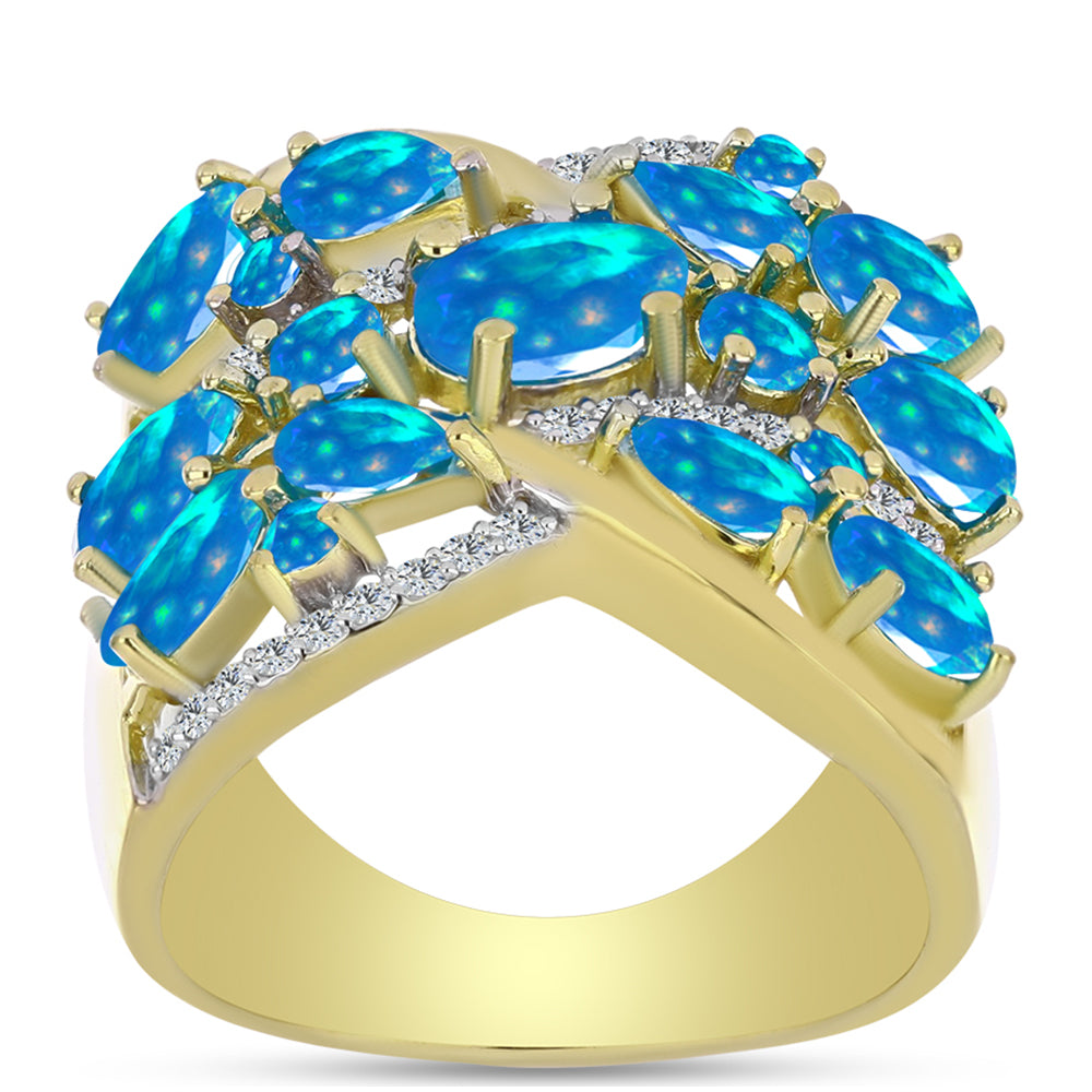 Arannyal Bevont Ezüst Gyűrű Etiópiai Paradicsomi Opállal és Fehér Topázzal