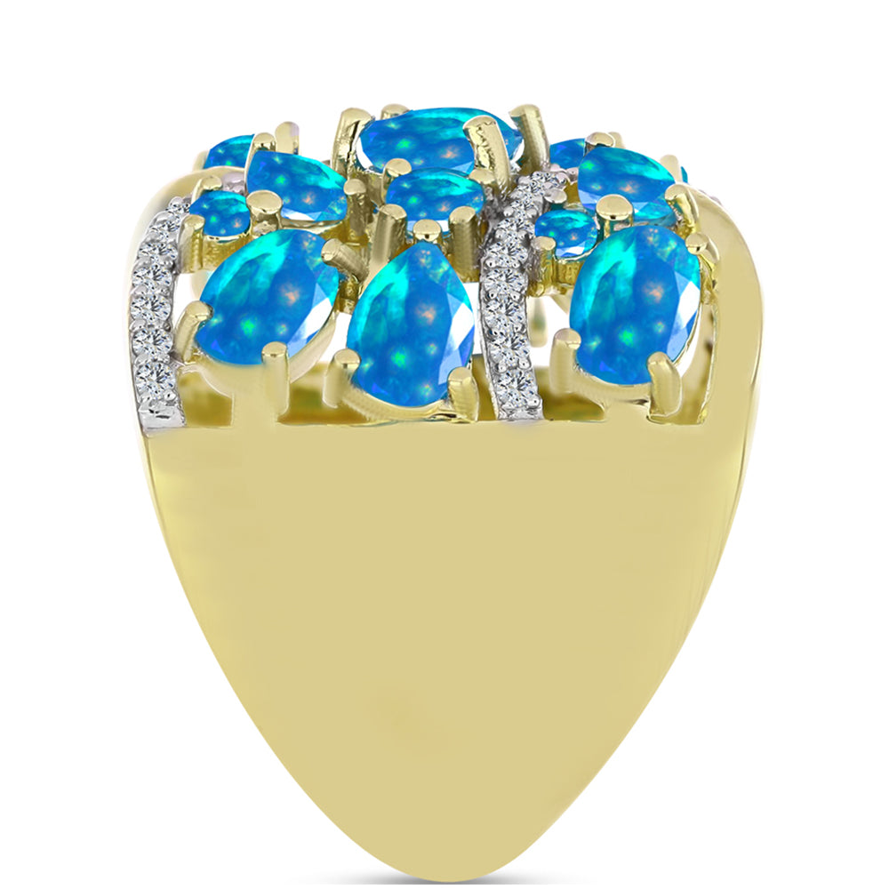 Arannyal Bevont Ezüst Gyűrű Etiópiai Paradicsomi Opállal és Fehér Topázzal 4 