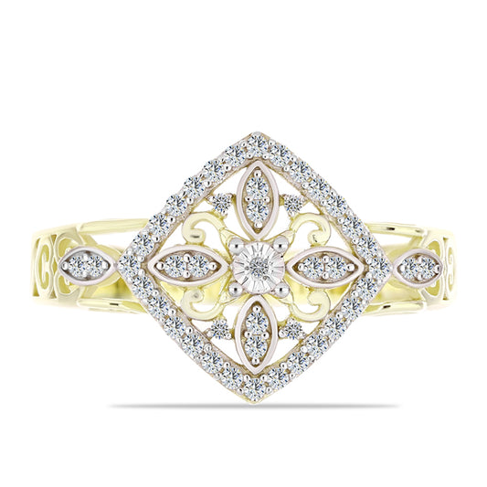 Arannyal Bevont Ezüst Gyűrű Fehér Gyémánttal és Fehér Topázzal