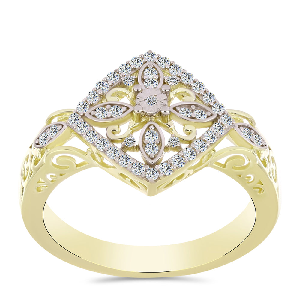 Arannyal Bevont Ezüst Gyűrű Fehér Gyémánttal és Fehér Topázzal