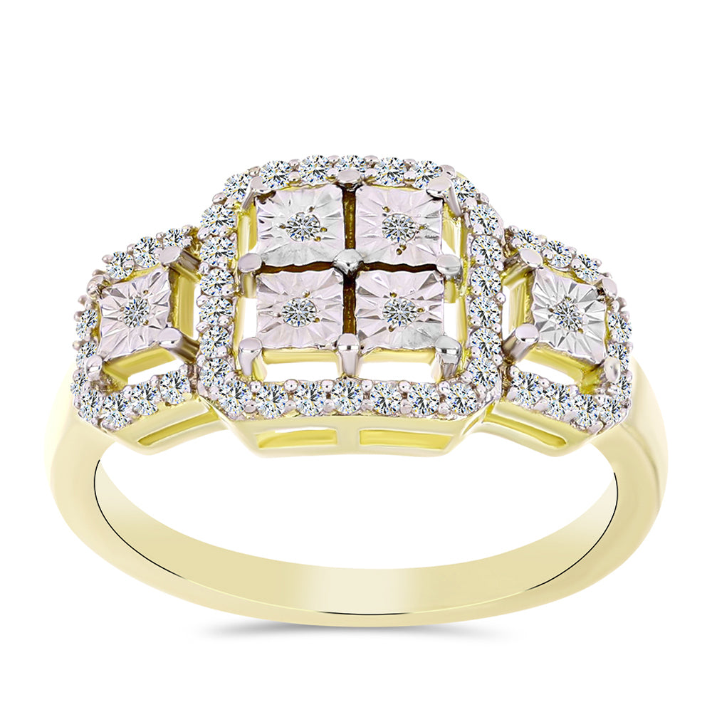 Arannyal Bevont Ezüst Gyűrű Fehér Gyémánttal és Fehér Topázzal