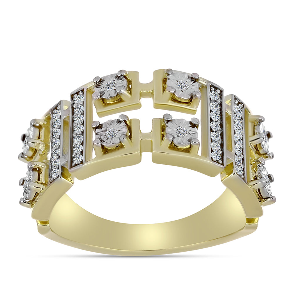 Arannyal Bevont Ezüst Gyűrű Fehér Gyémánttal és Fehér Topázzal